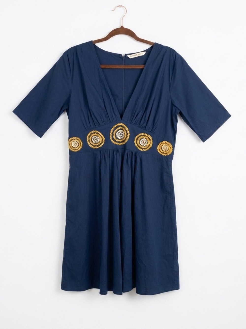 Wayward Fancies by eShakti Navy Blue Embroidered Medallion Fit & Flare Dress XL